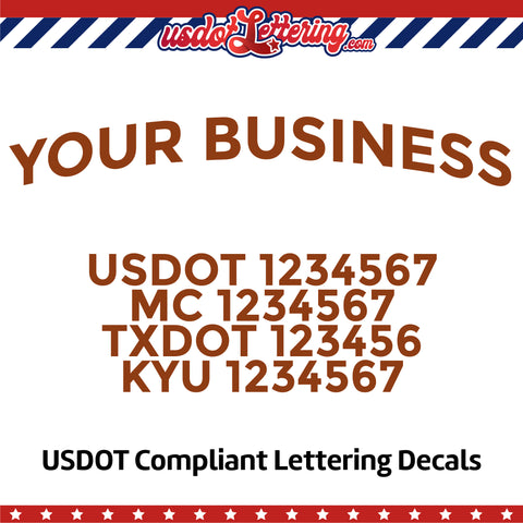 arched business name with usdot mc txdot kyu lettering decal