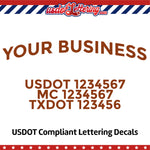 arched business name with usdot mc txdot decal