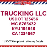 trucking company name with usdot mc kyu ca lettering decal