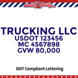 transport trucking name with usdot mc gvw decal