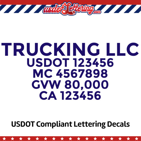 trucking company name with usdot mc gvw ca lettering