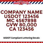 company name with usdot mc gvw ca lettering decal