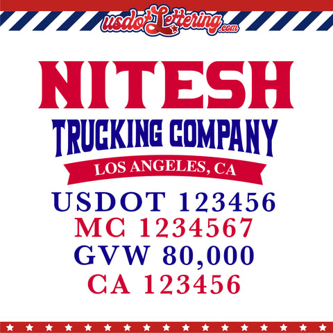 trucking company door decal with usdot mc gvw lettering