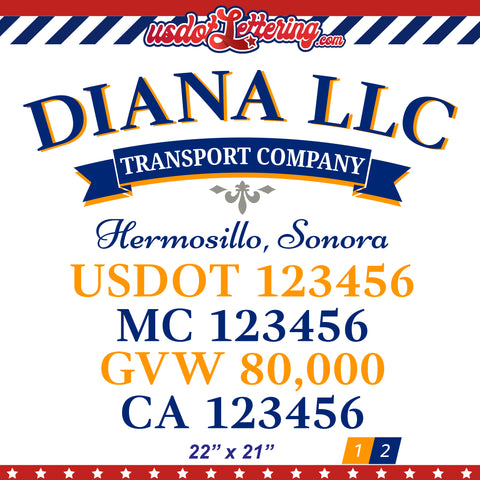 transport company with usdot mc gvw ca lettering decal